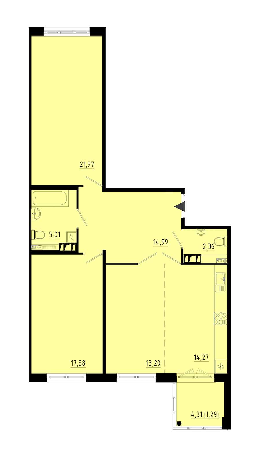 Двухкомнатная квартира в : площадь 90.2 м2 , этаж: 1 – купить в Санкт-Петербурге